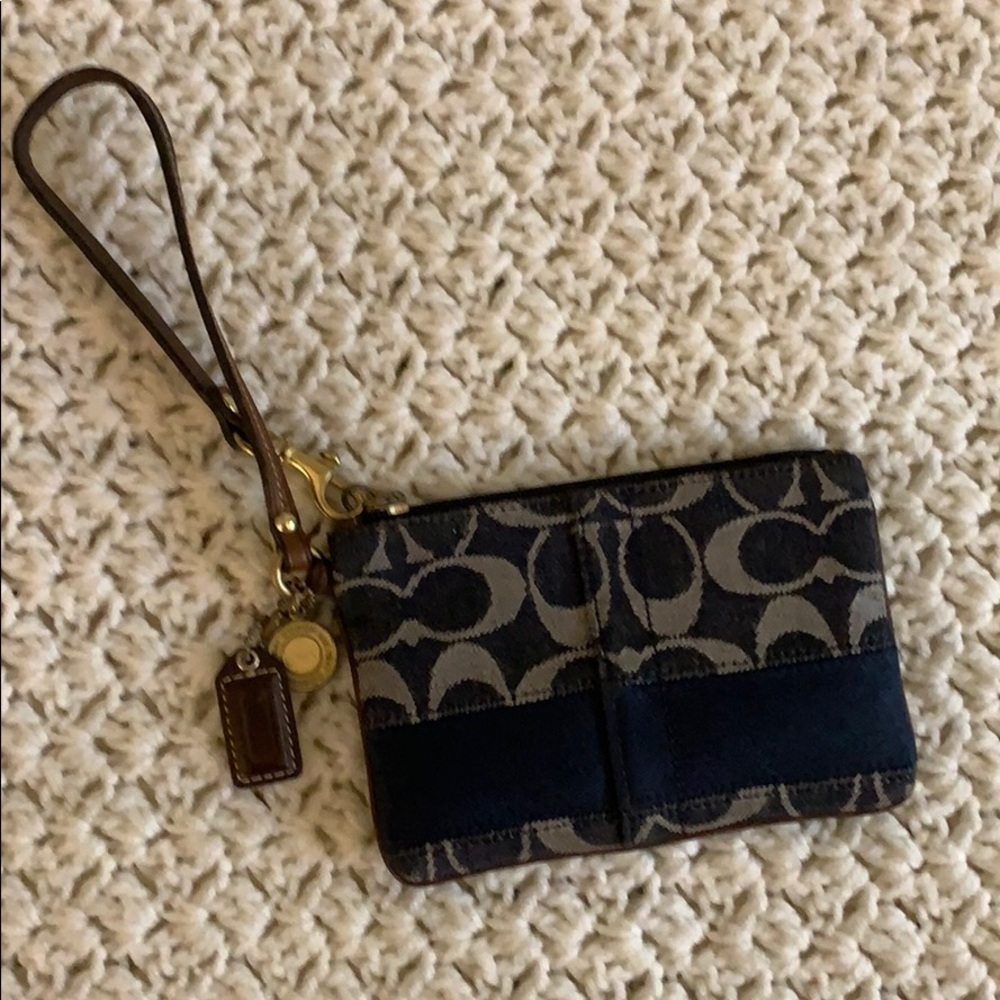Coach dark blue signature wristlet